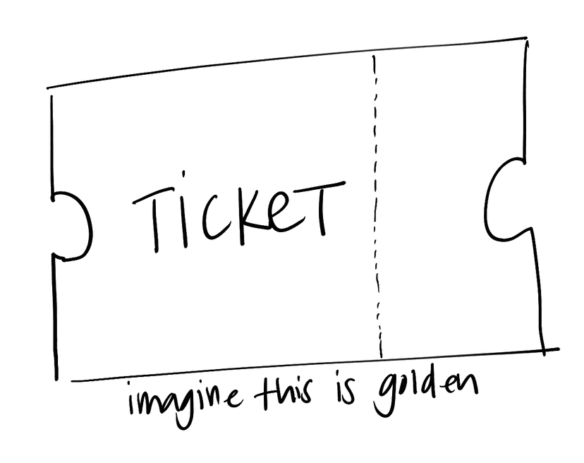 Sketch of a golden ticket with text: imagine this is golden