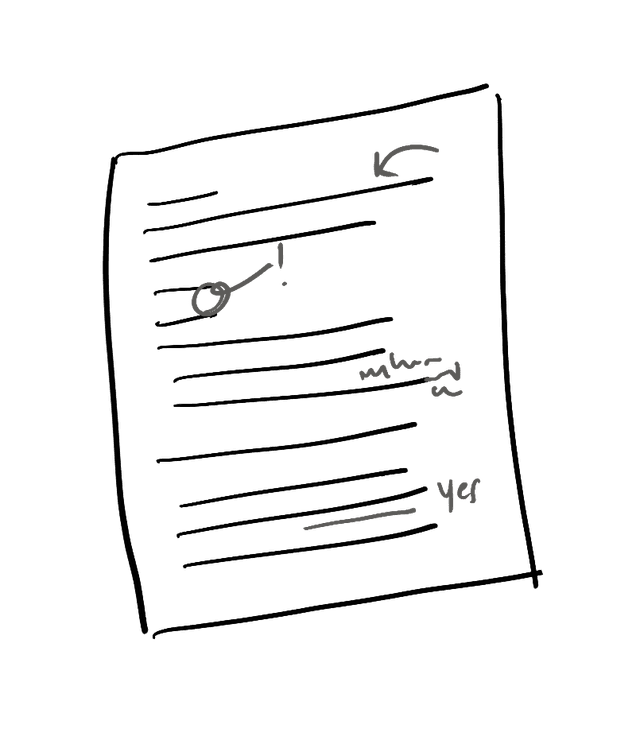 Sketch of a document with margin notes and annotations