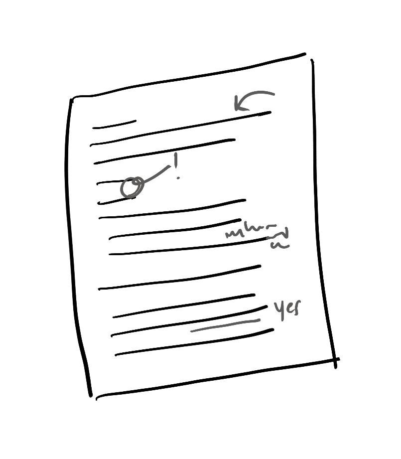 Sketch of a document with margin notes and annotations